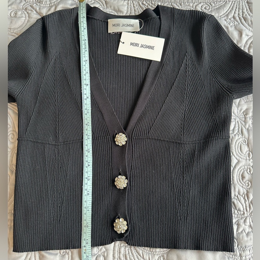 NWT Mori Jasmine Jennie Crystal Button Black Cardigan - Picture 12 of 12